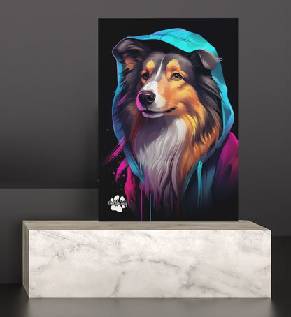 Collie mit Kapuze - Leinwand 30x45cm - Multitalenty