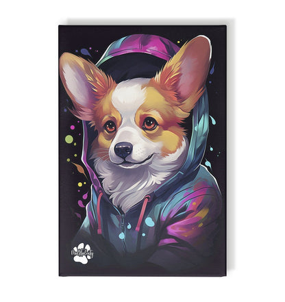 Corgi mit Kapuze - Leinwand 30x45cm - Multitalenty