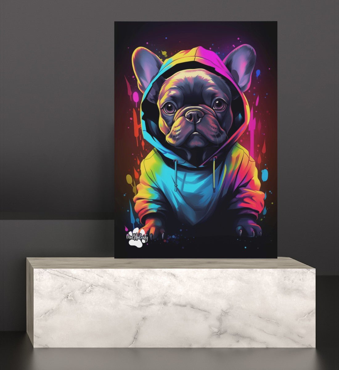 Französische Bulldogge mit Kapuze - Leinwand 30x45cm - Multitalenty