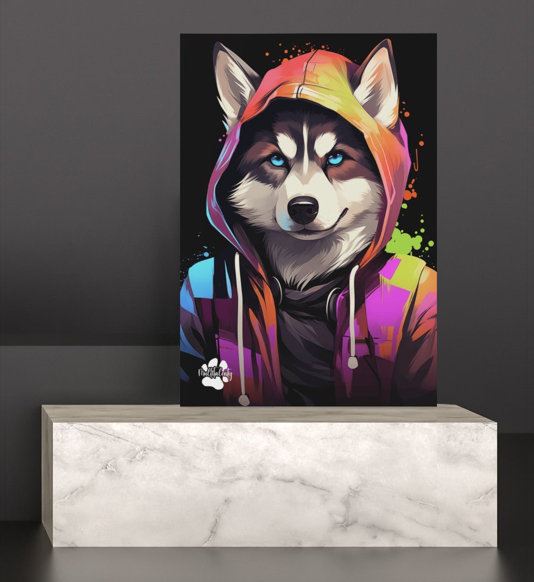 Husky mit Kapuze - Leinwand 30x45cm - Multitalenty