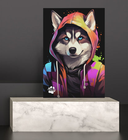 Husky mit Kapuze - Leinwand 30x45cm - Multitalenty