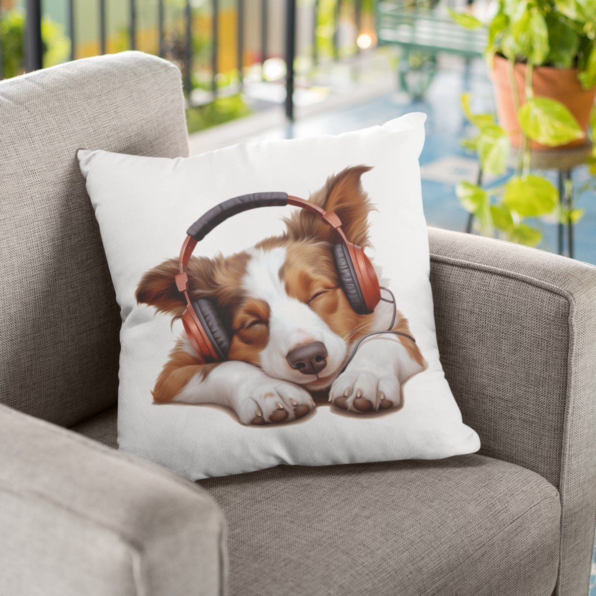 Kopfhörer Border Collie choc/red - Kissen 40x40cm - Multitalenty