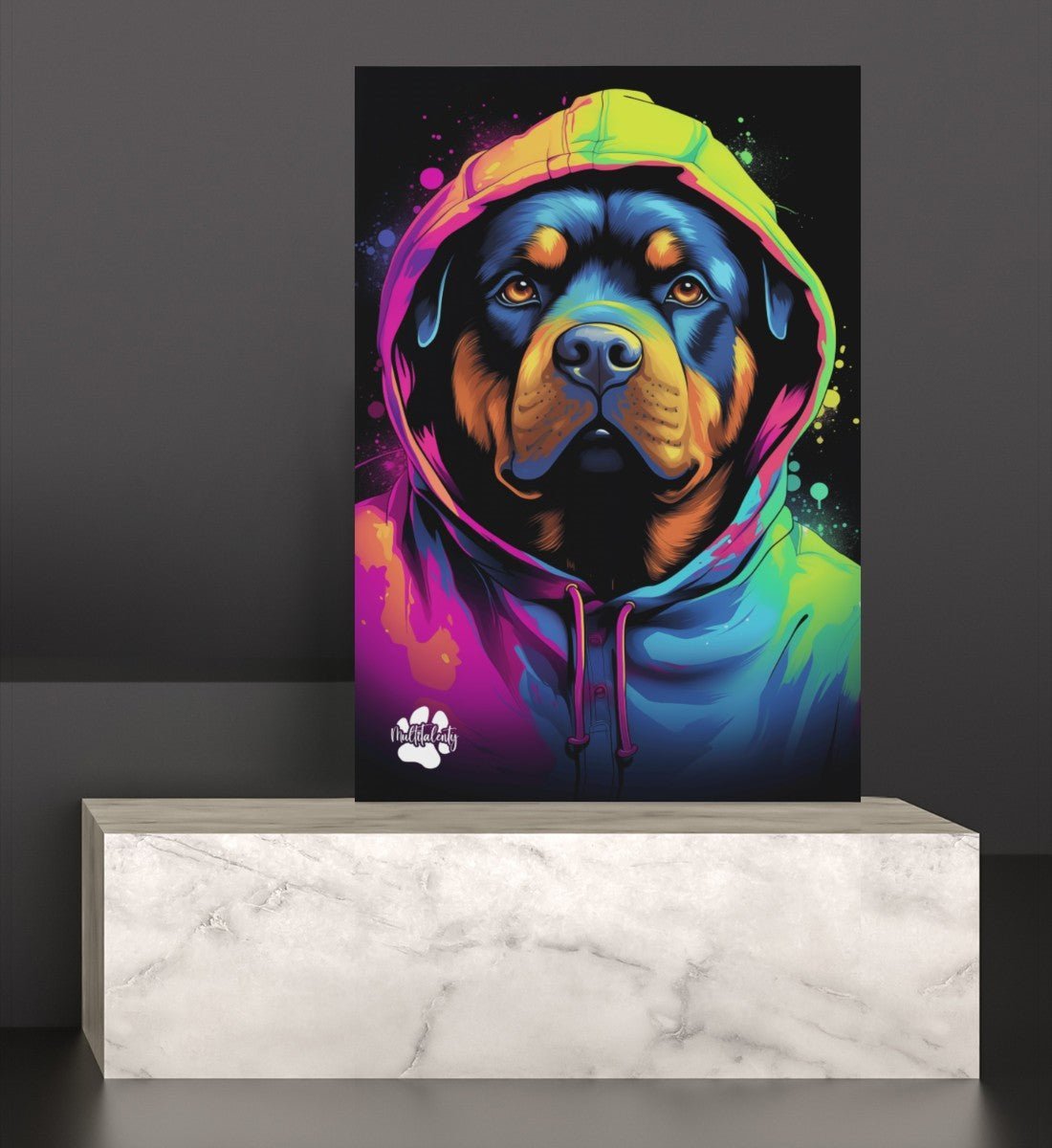 Rottweiler mit Kapuze - Leinwand 30x45cm - Multitalenty